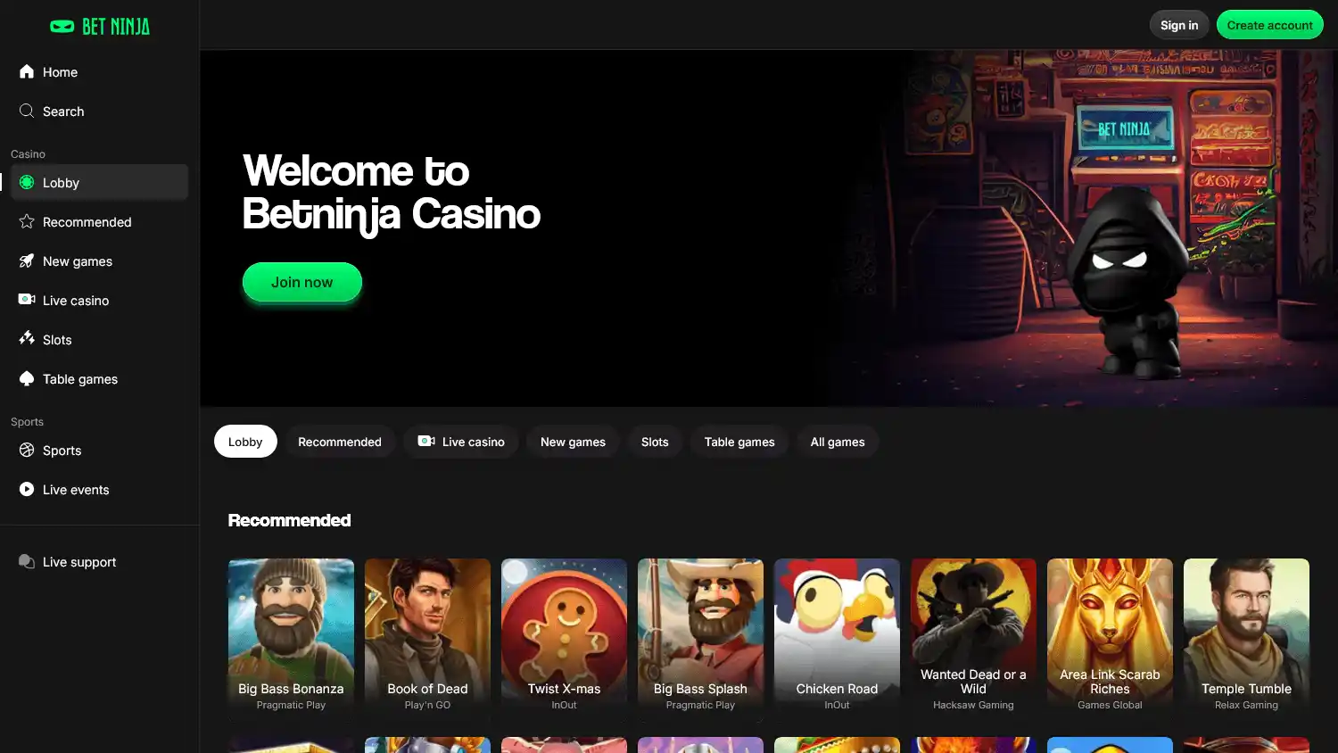 Bet Ninja Casino screenshot 2