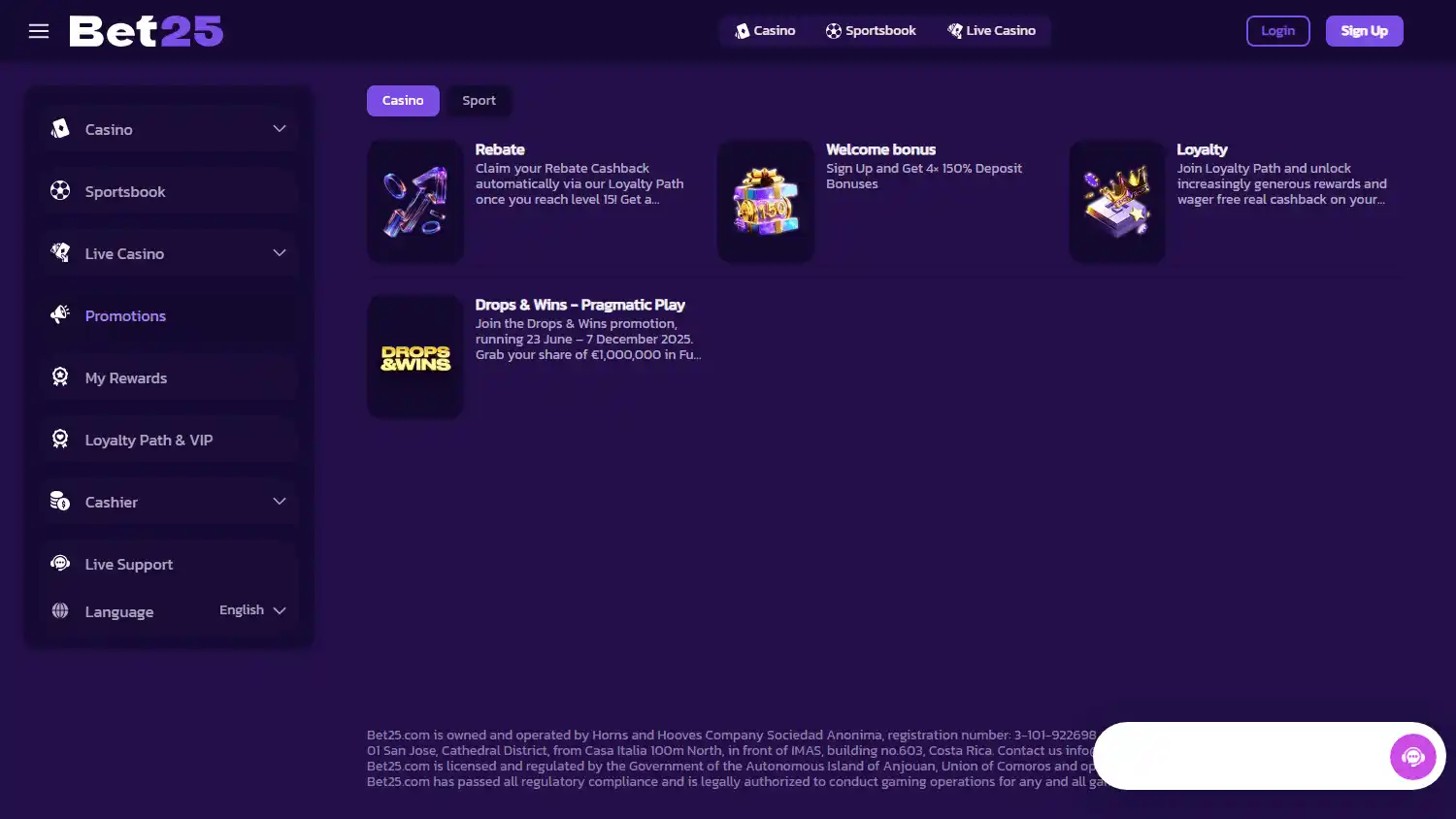 Bet25 Casino screenshot 3