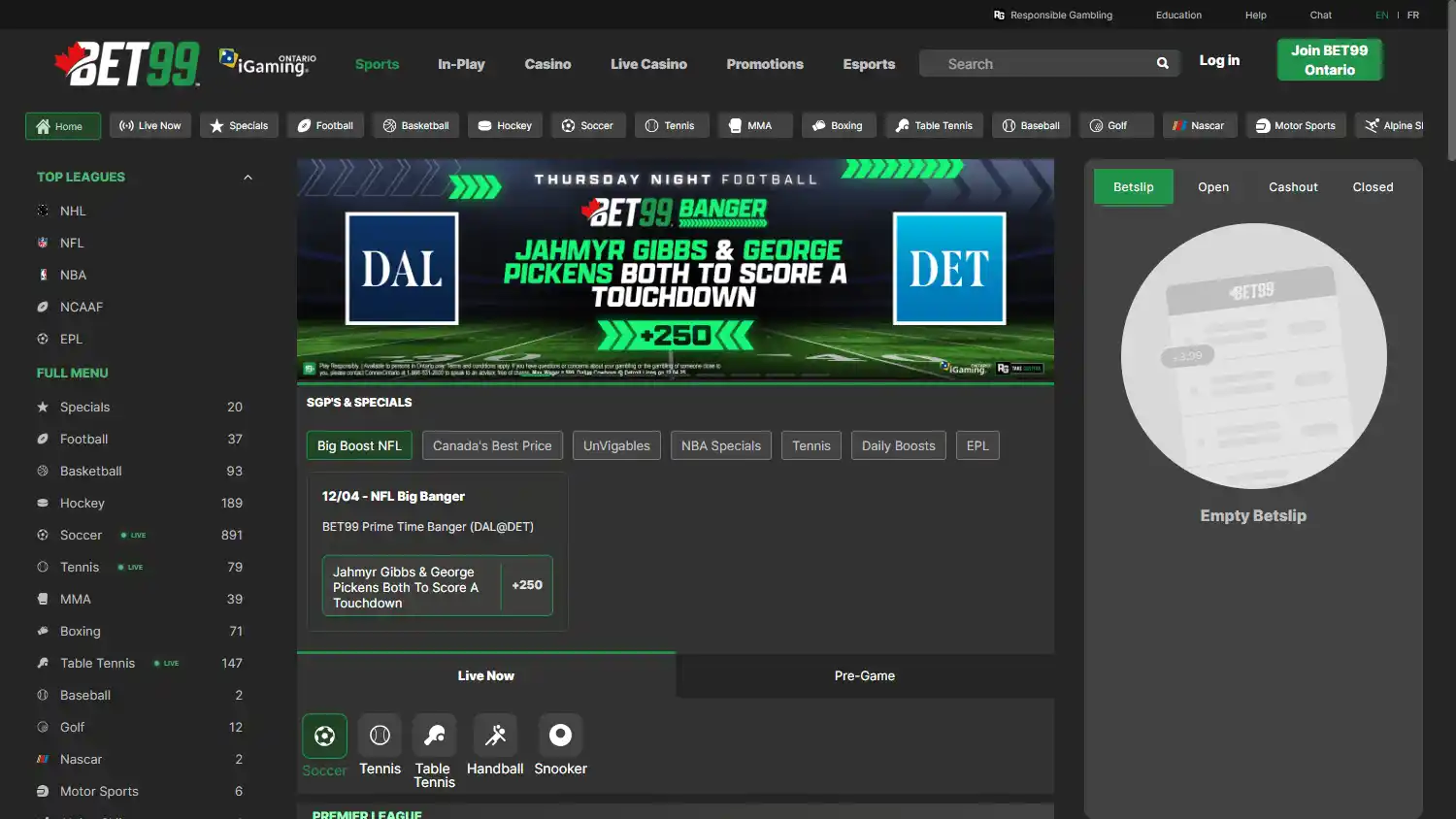 Bet99 Casino Ontario screenshot 1