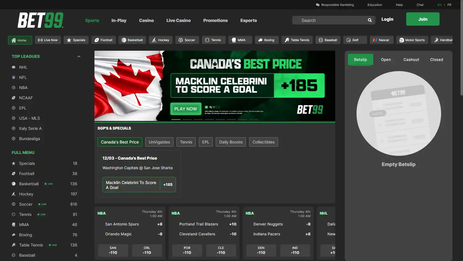 Bet99 Casino Ontario screenshot 2