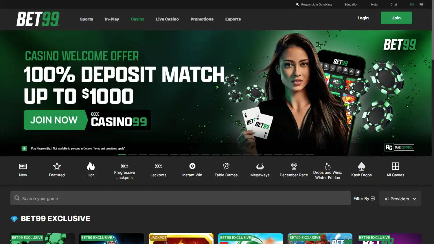 Bet99 Casino Ontario screenshot 3