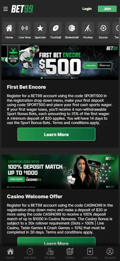 Bet99 Casino Ontario screenshot 7