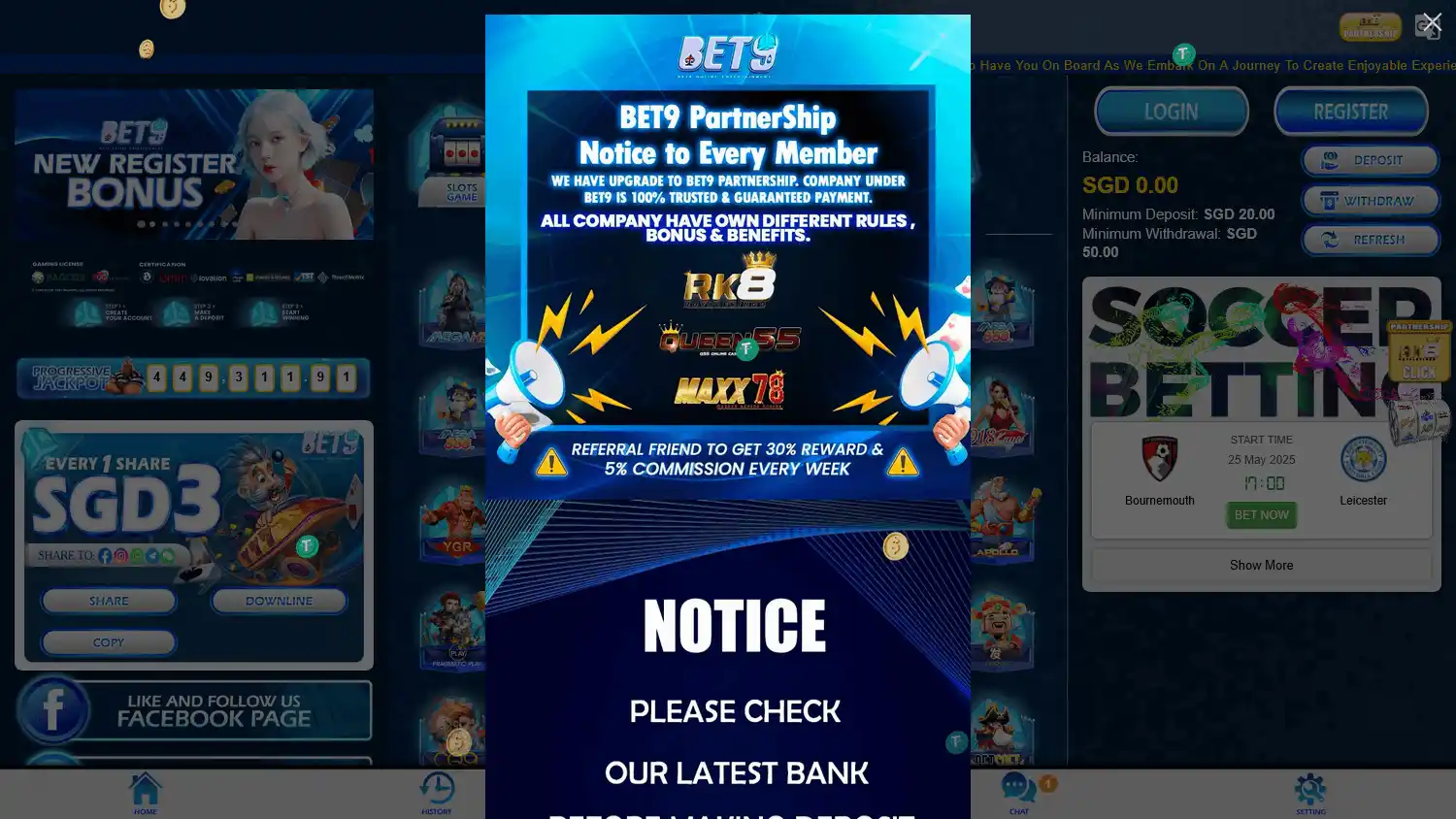 Bet9sg Casino screenshot 1
