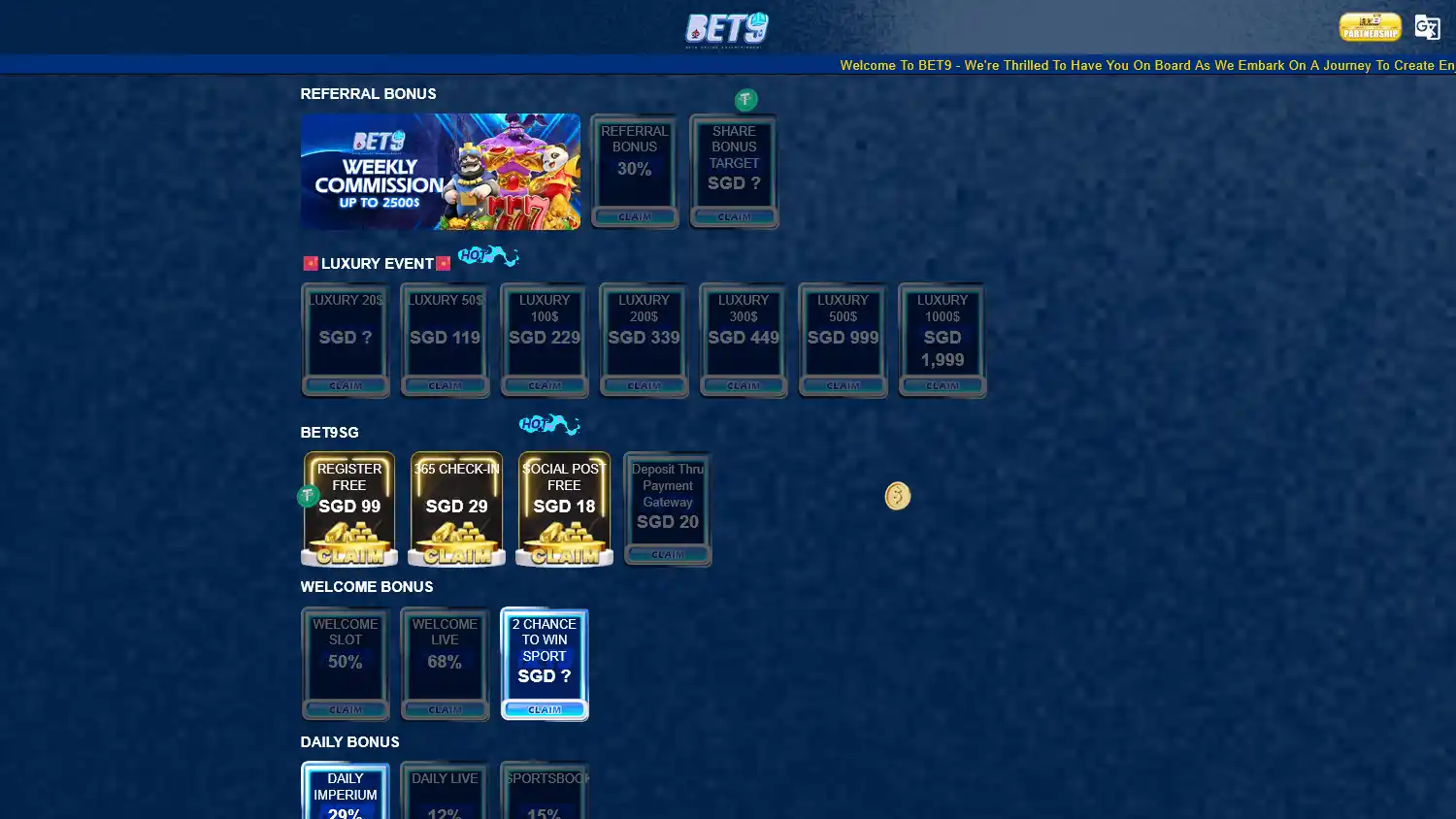 Bet9sg Casino screenshot 2