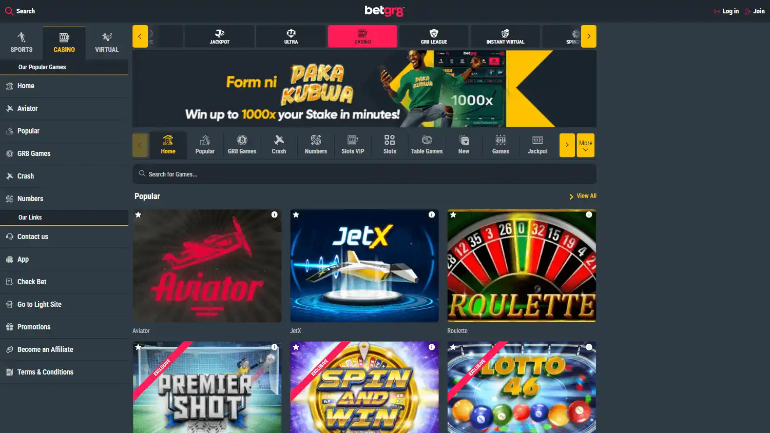 Betgr8 Casino screenshot 1