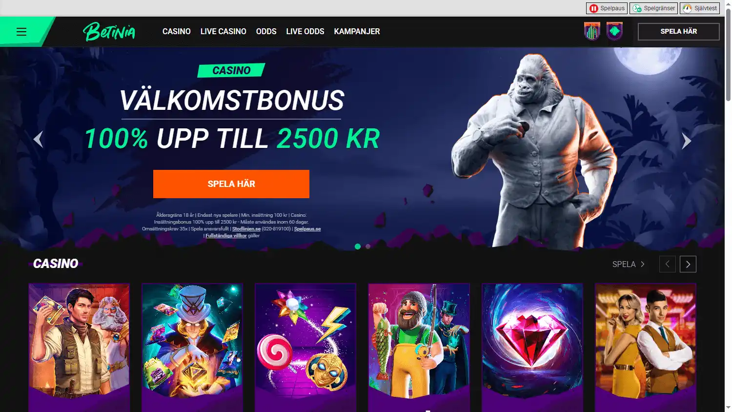 Betinia Casino SE screenshot 1