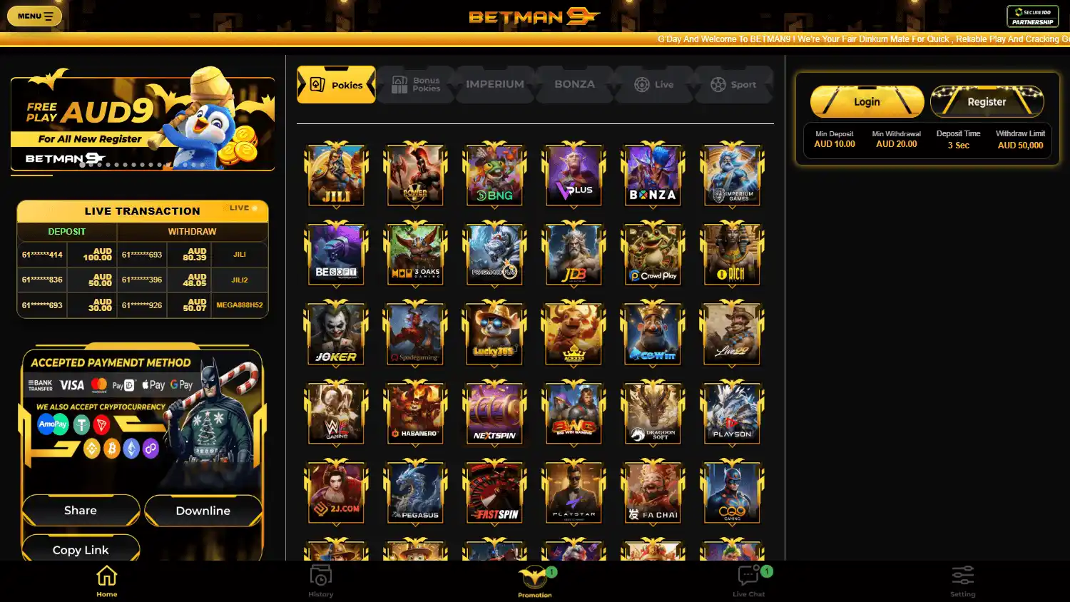 Betman9 Casino screenshot 1