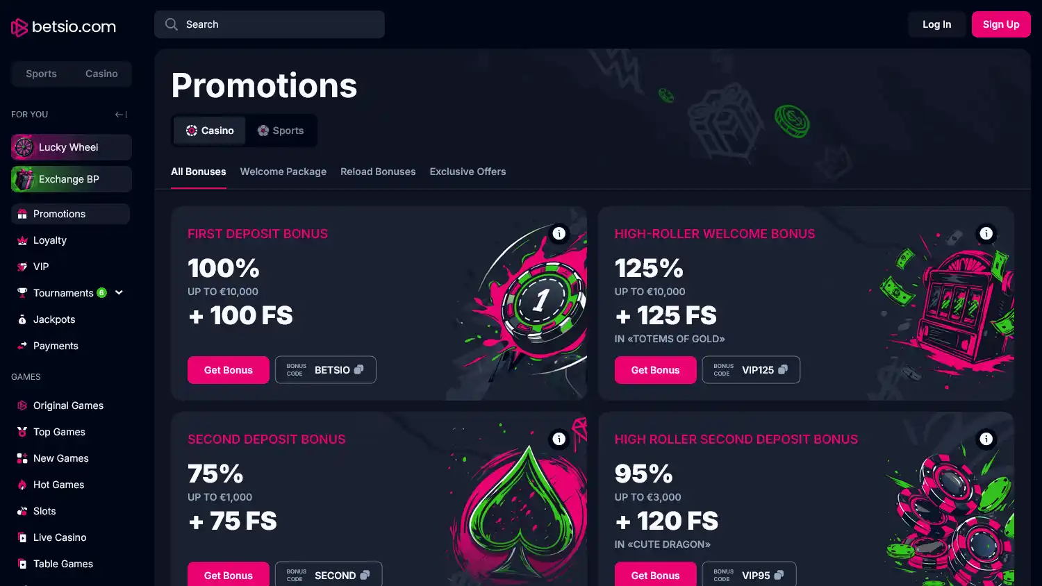Betsio Casino screenshot 2