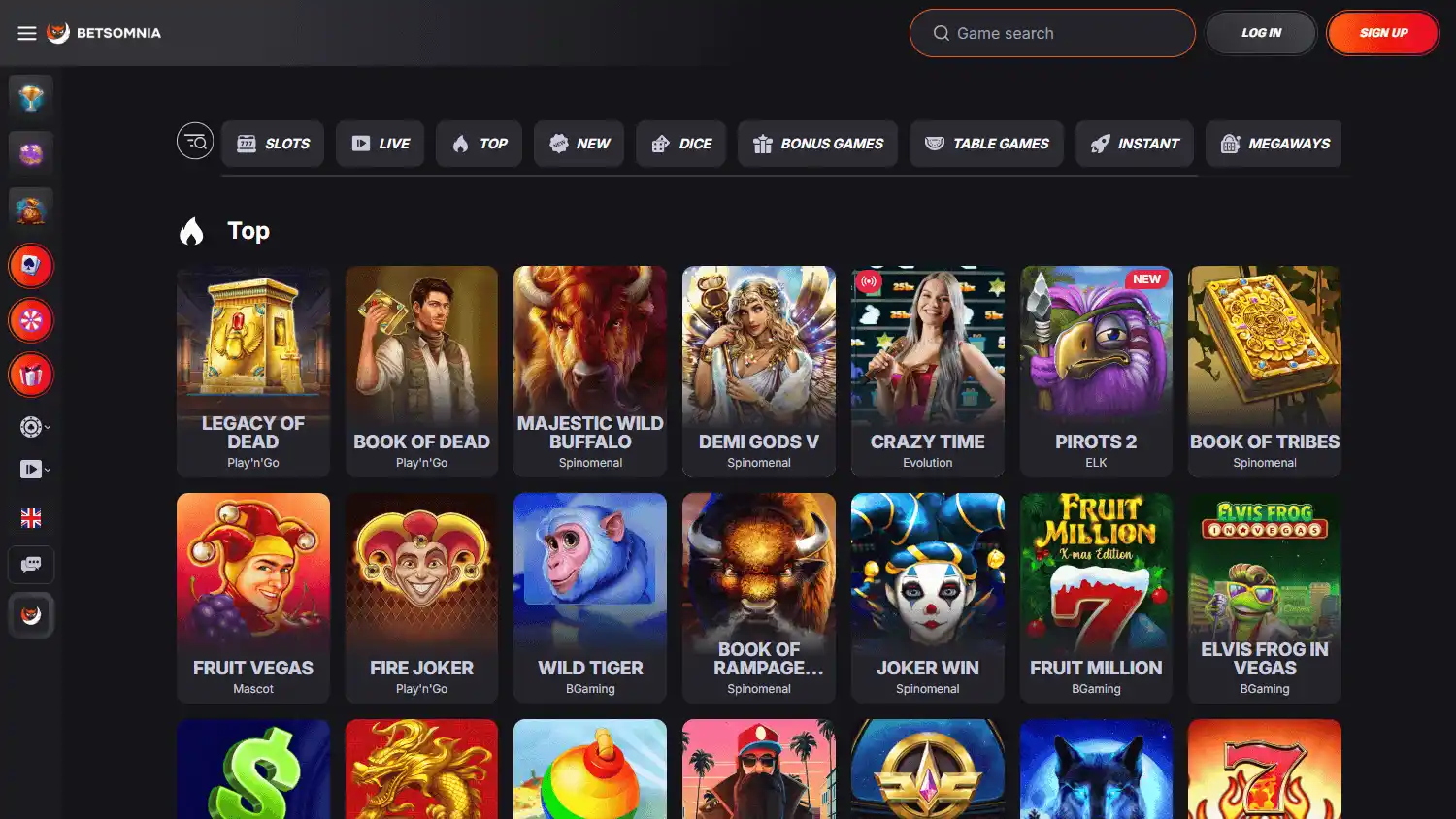 Betsomnia Casino screenshot 2