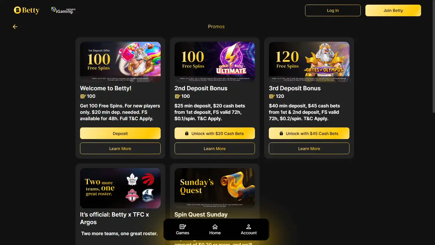 Betty Casino Ontario screenshot 3