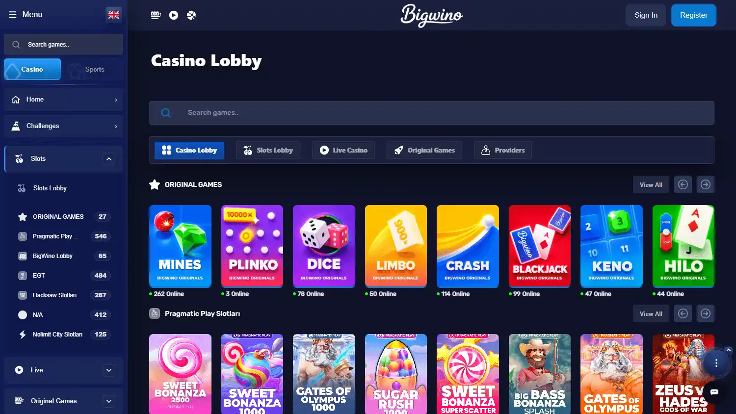 Bigwino Casino screenshot 2