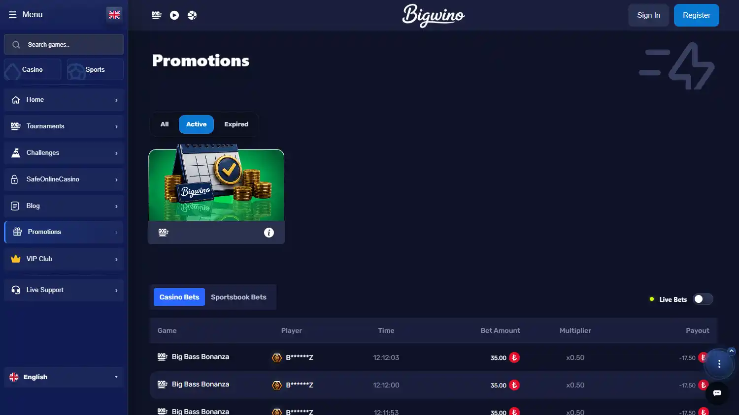 Bigwino Casino screenshot 3