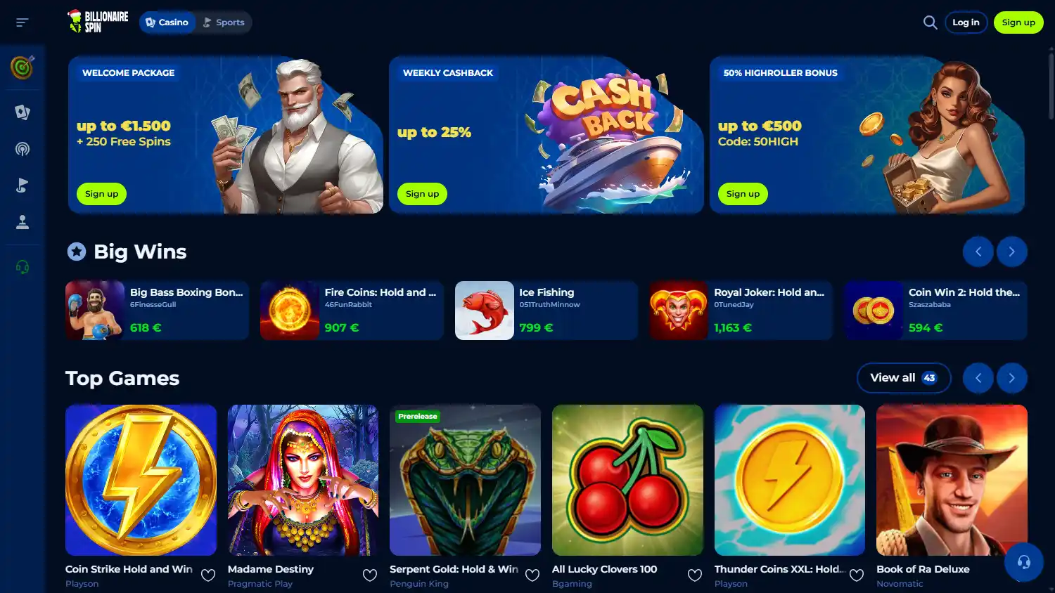 Billionairespin Casino screenshot 1