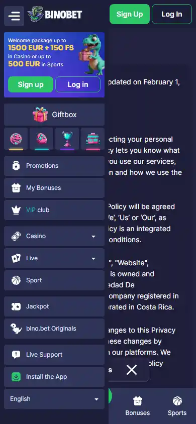 Binobet Casino screenshot 4