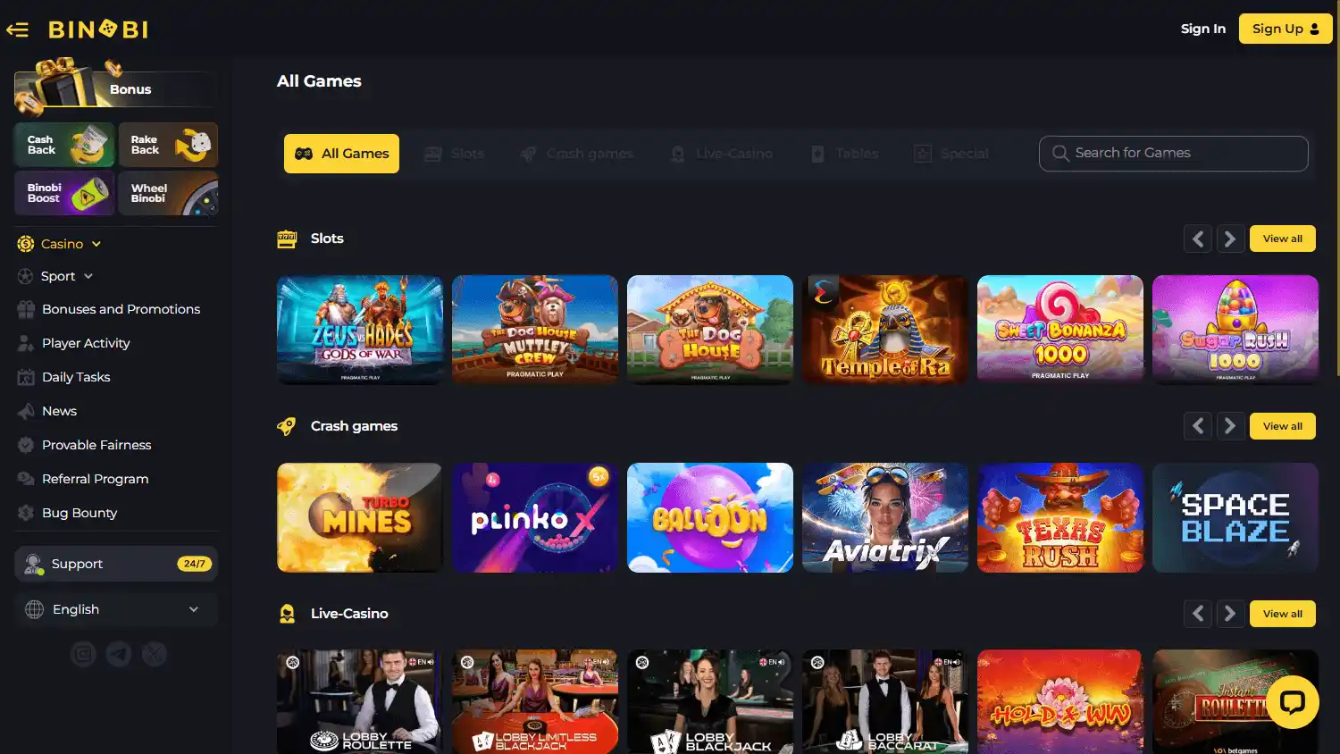 Binobi Casino screenshot 2