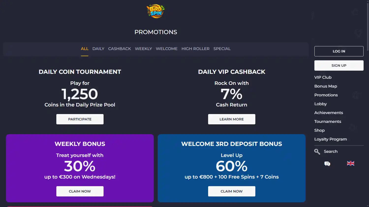 BirdSpin Casino screenshot 3