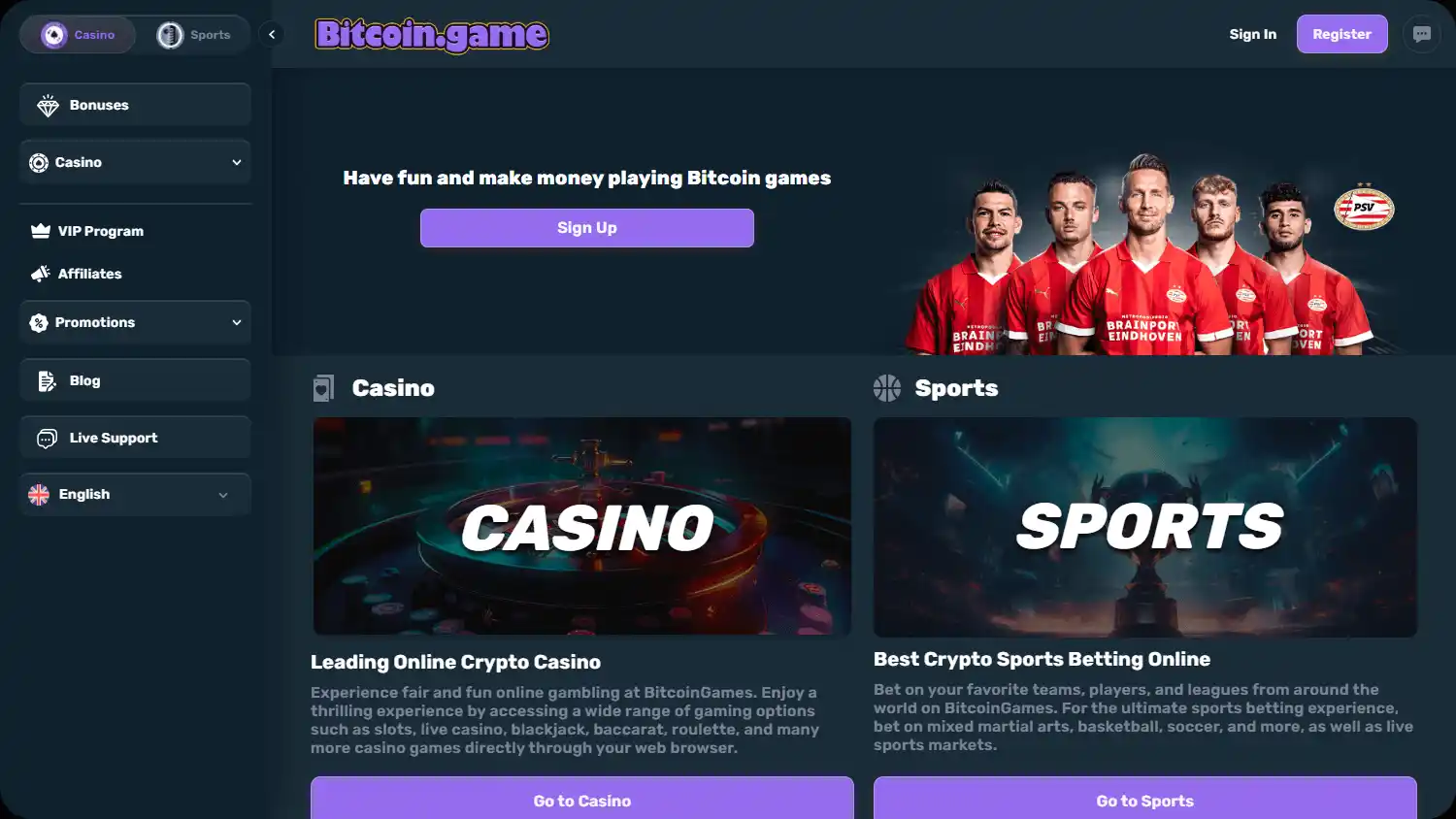Bitcoin.Game Casino screenshot 1