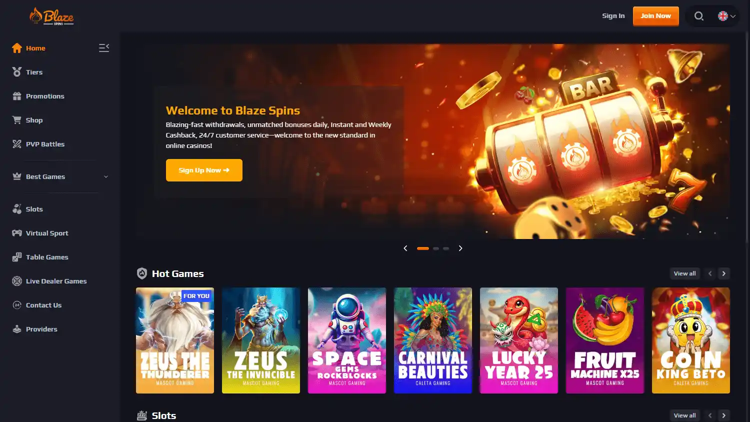 Blaze Spins Casino screenshot 1