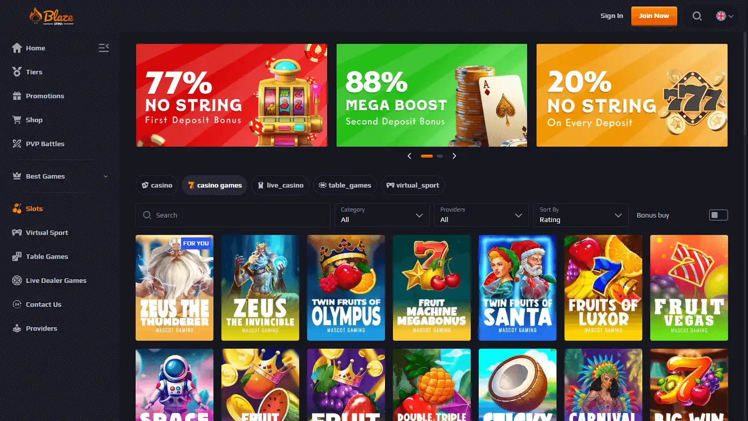 Blaze Spins Casino screenshot 2