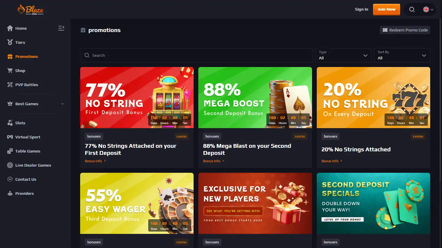 Blaze Spins Casino screenshot 3