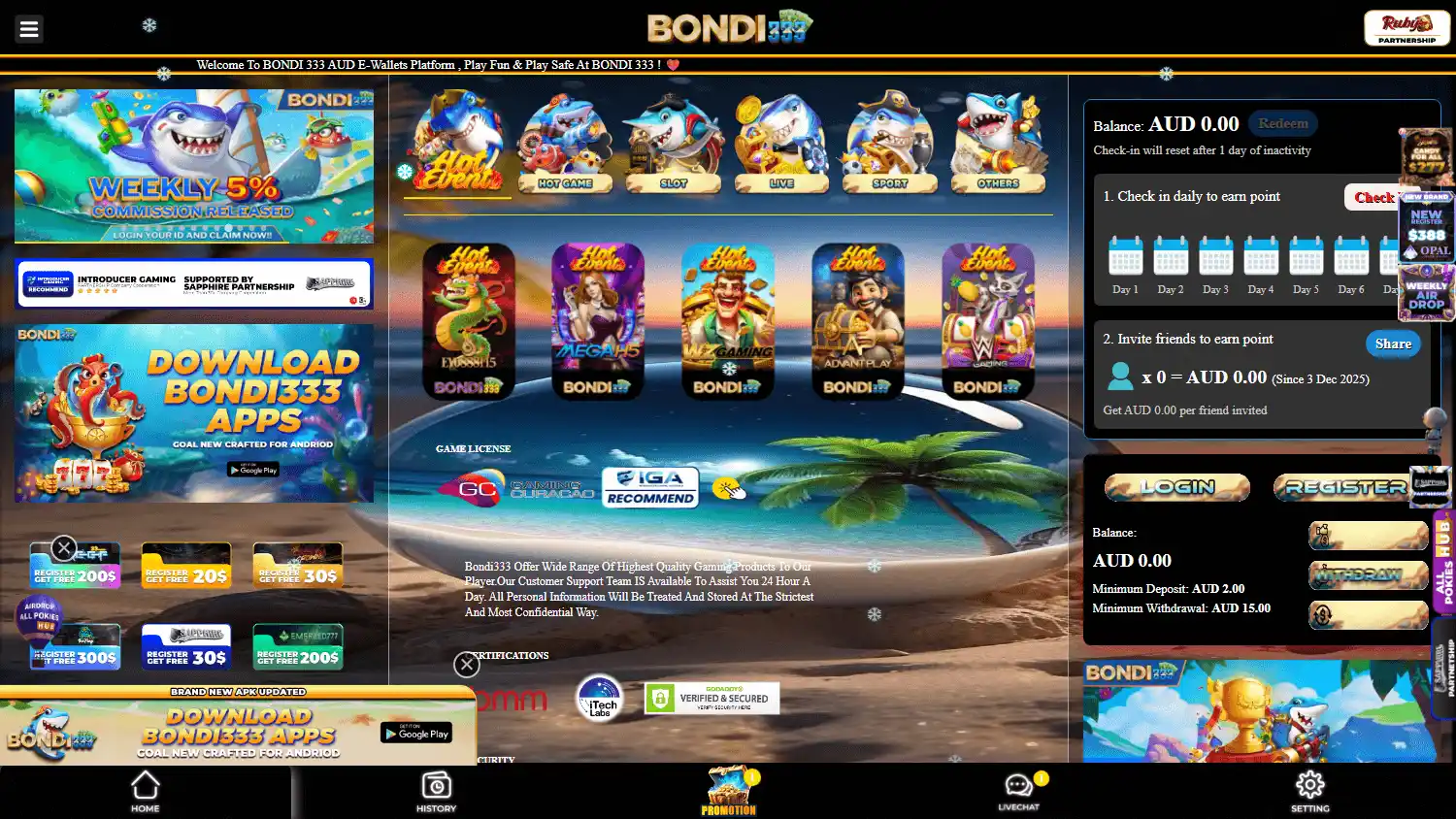 Bondi333 Casino screenshot 1