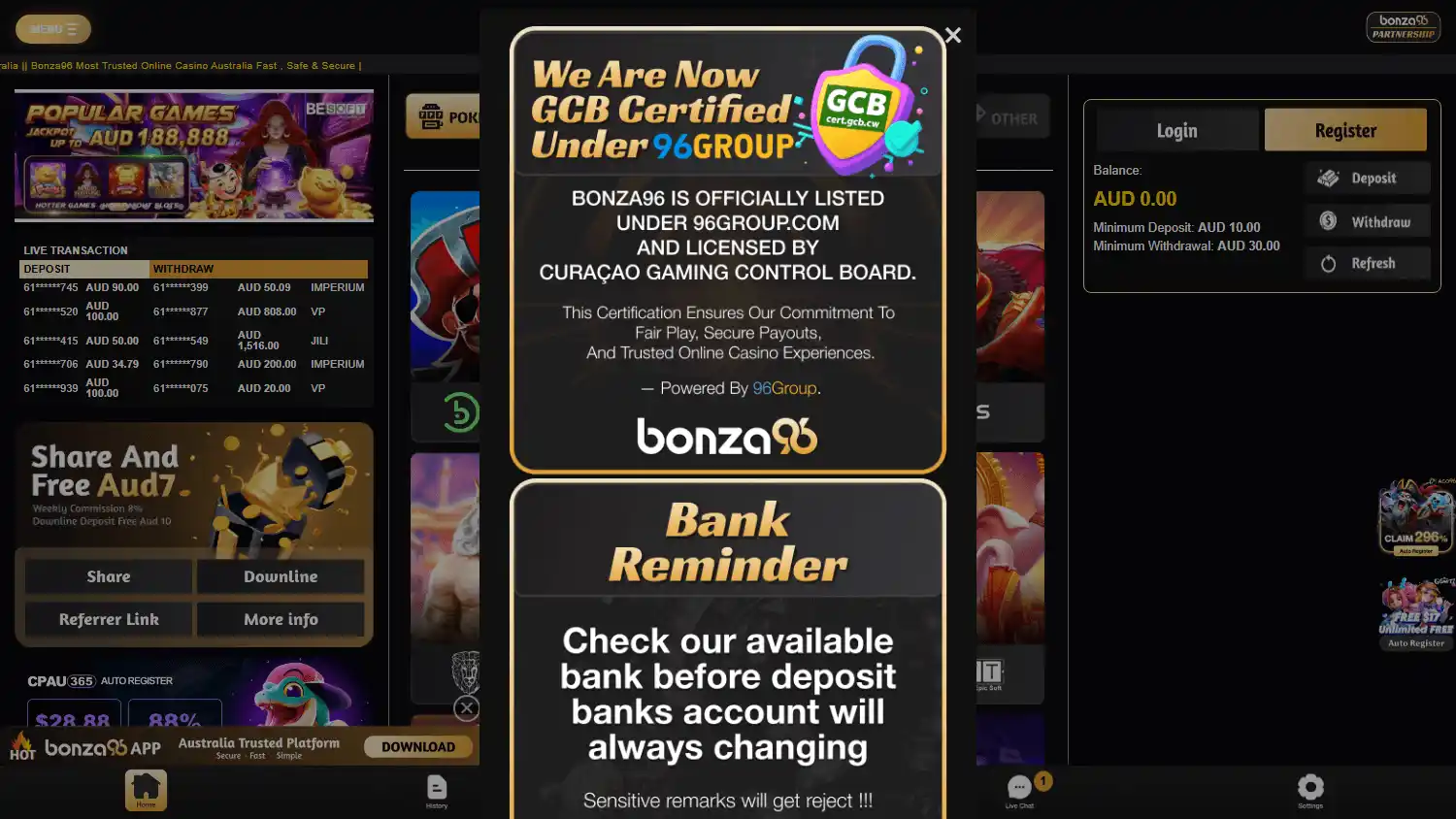 Bonza96 Casino screenshot 1