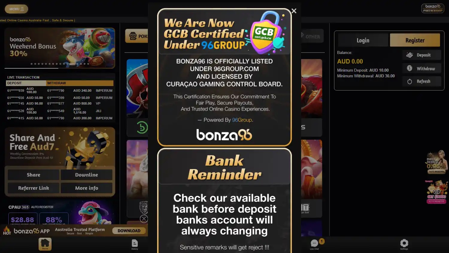 Bonza96 Casino screenshot 2