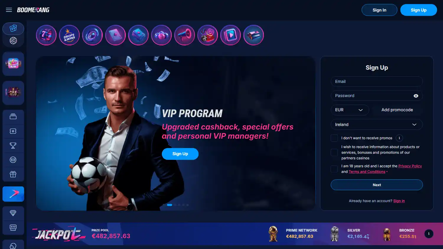 Boomerang-Bet.io Casino screenshot 1
