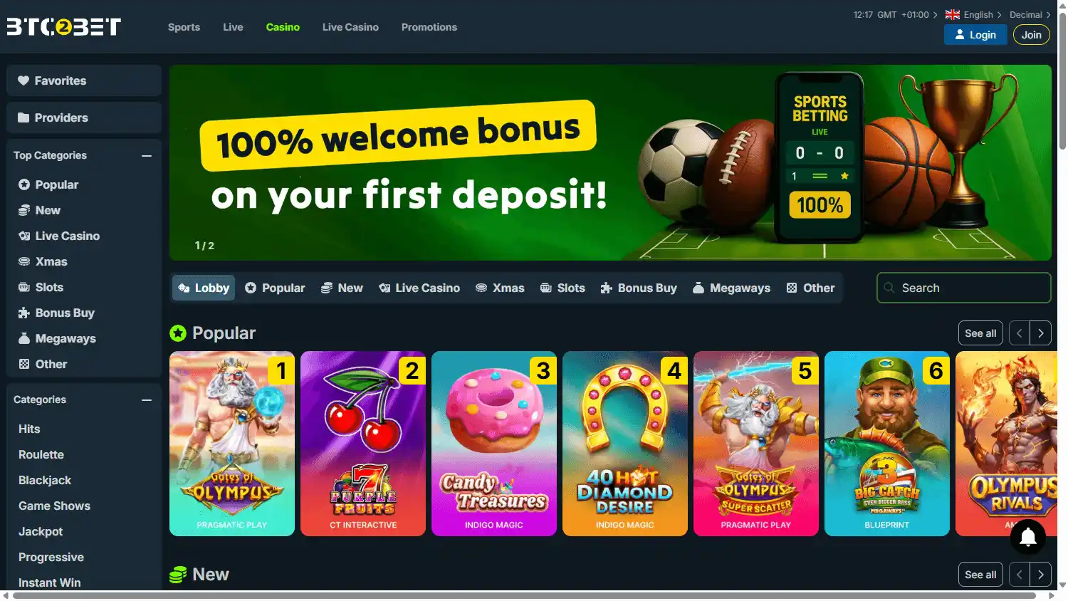 Btc2Bet Casino screenshot 2