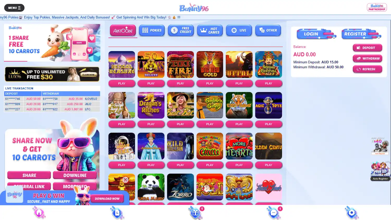 Bunny96 Casino screenshot 1
