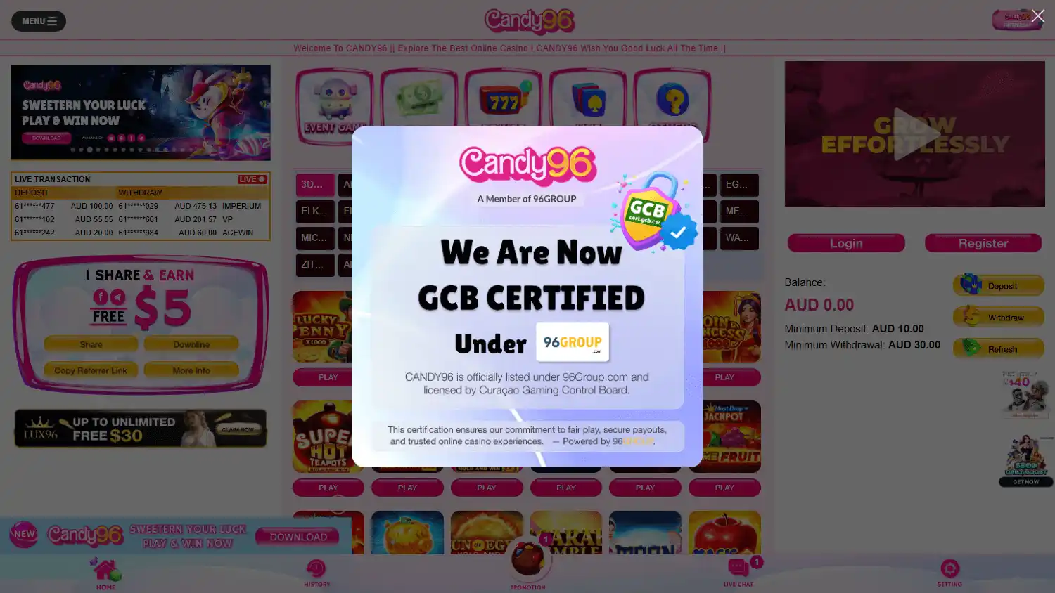 CANDY96 Casino screenshot 2