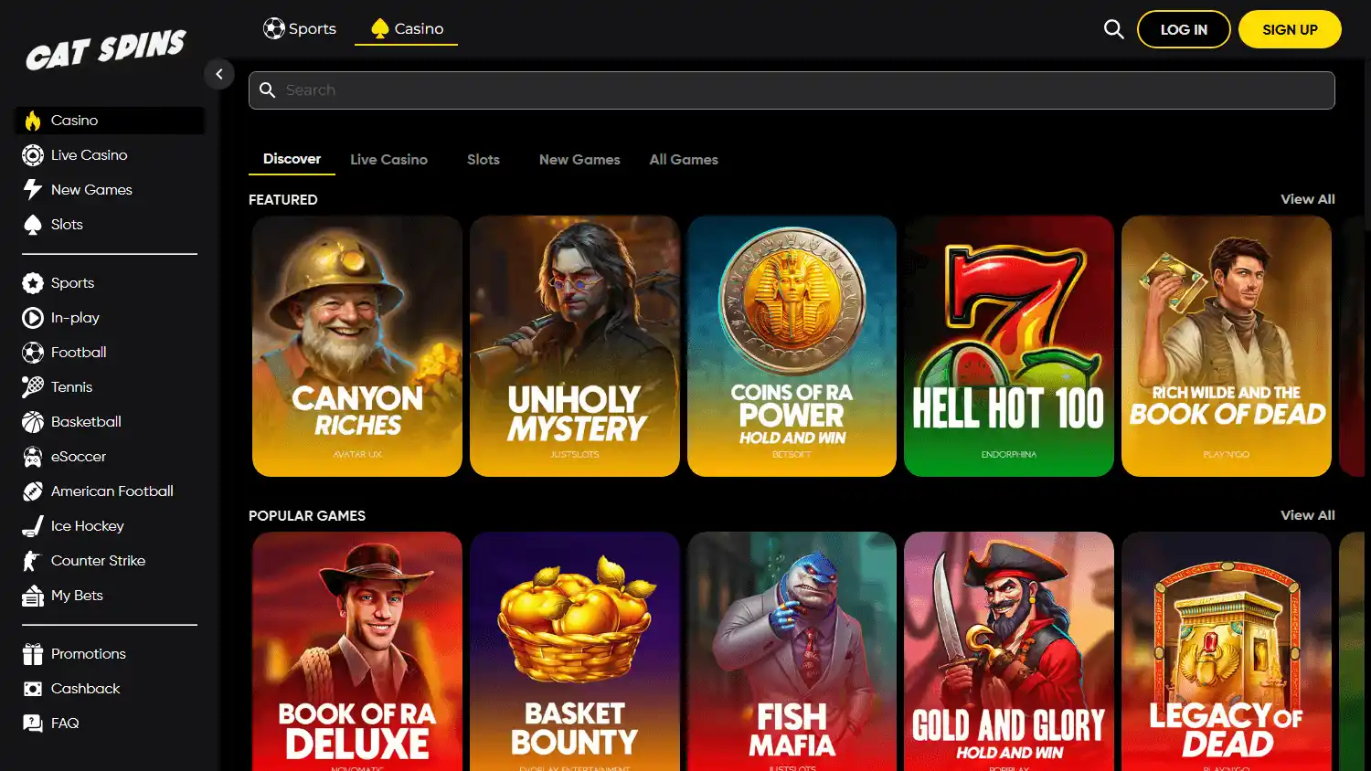 Cat Spins Casino screenshot 2