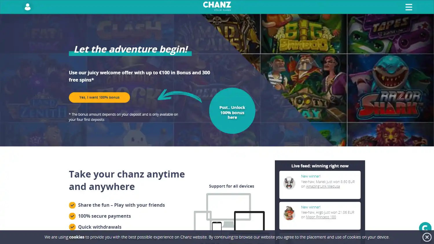 Chanz Casino screenshot 1
