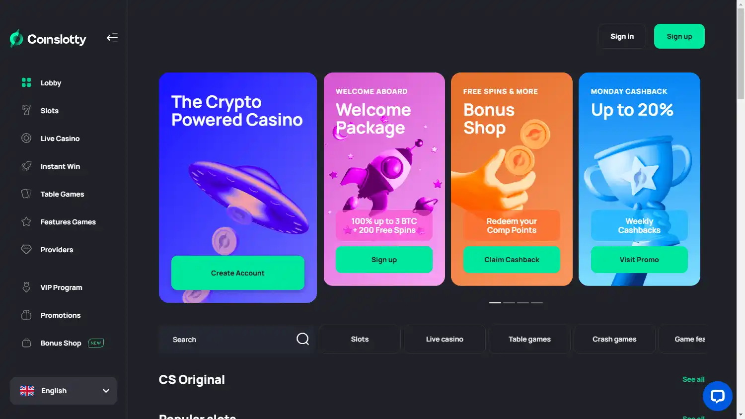 Coinslotty Casino screenshot 1