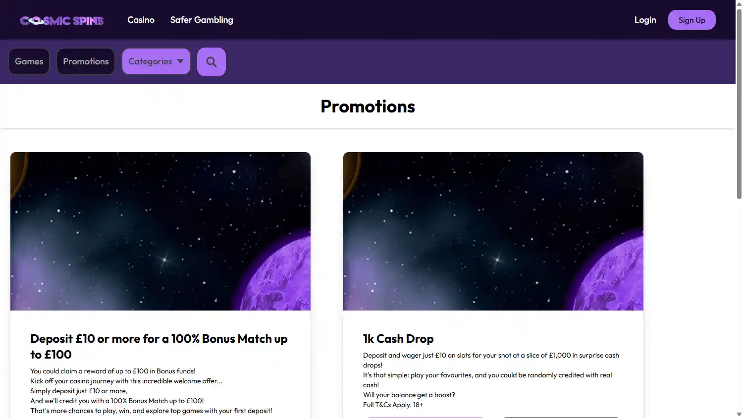 Cosmic Spins Casino screenshot 3