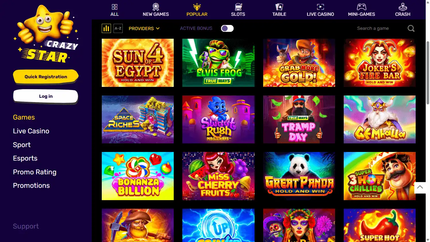 Crazy Star Casino screenshot 2