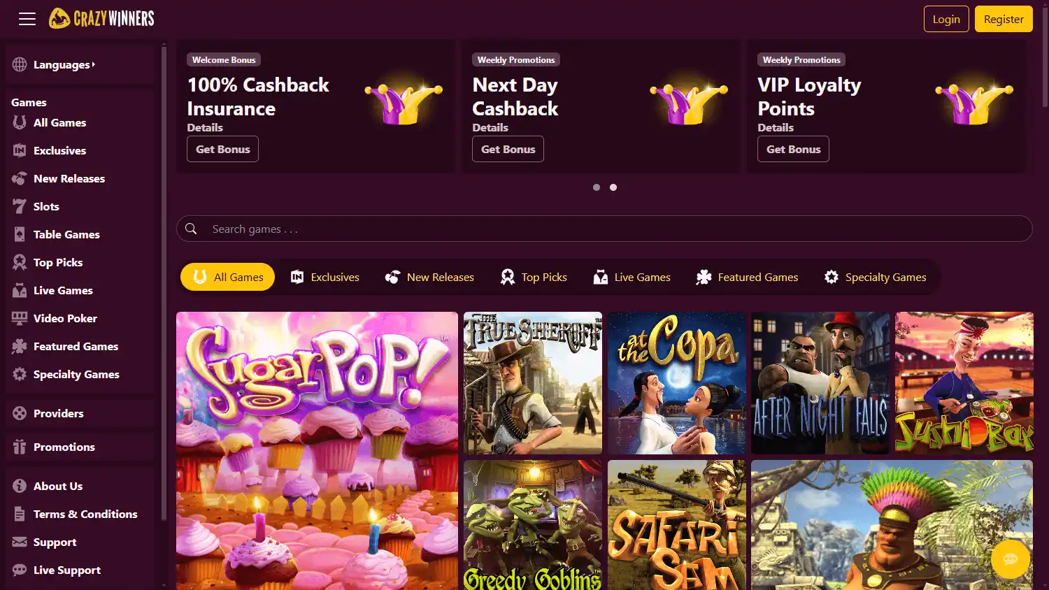 CrazyWinners Casino screenshot 1
