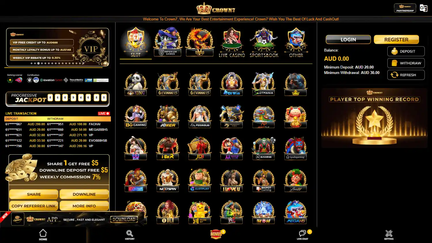 CROWN7 Casino AU screenshot 1