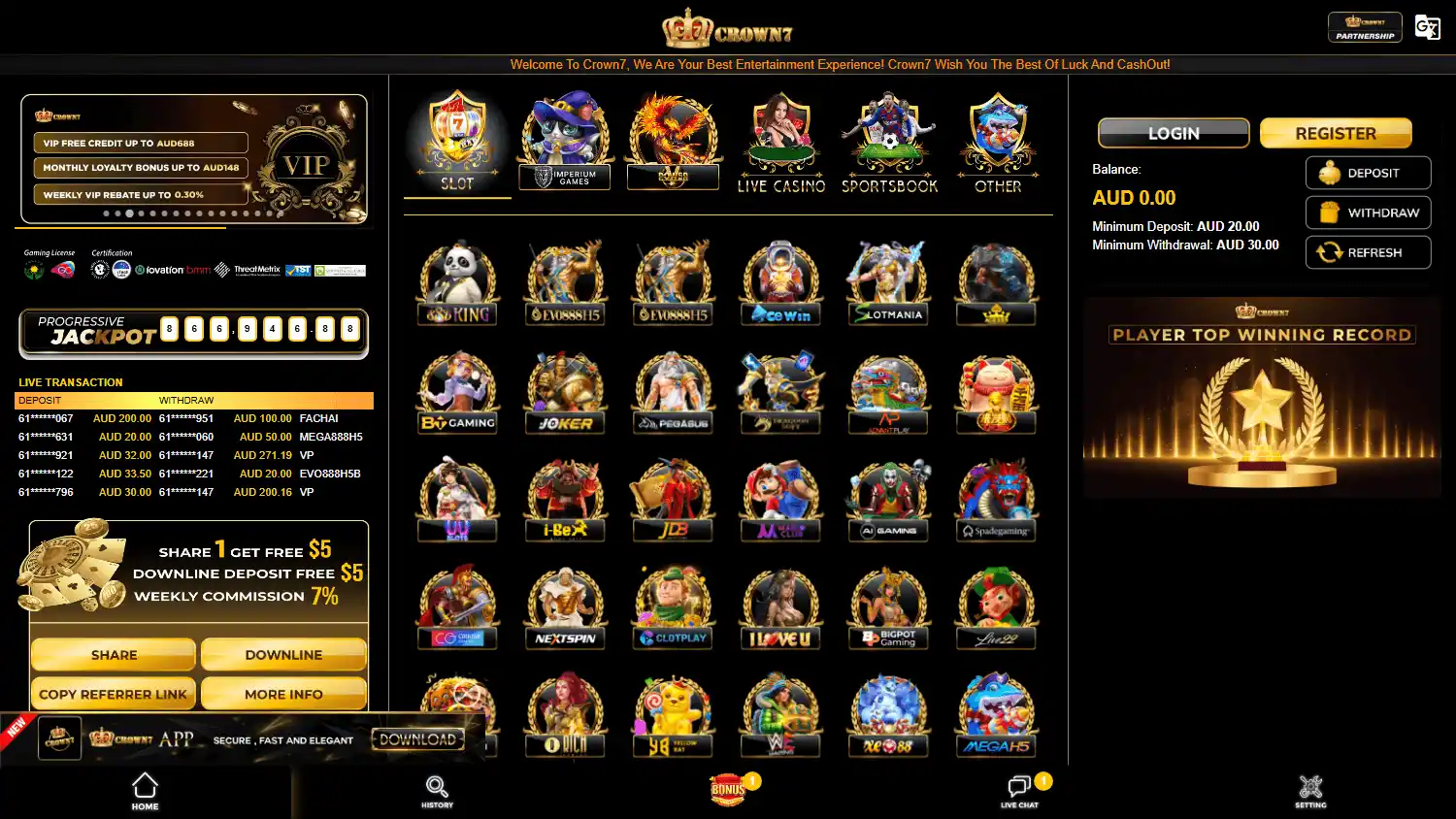CROWN7 Casino AU screenshot 2
