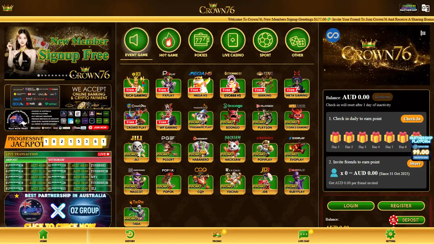 Crown76 Casino screenshot 1