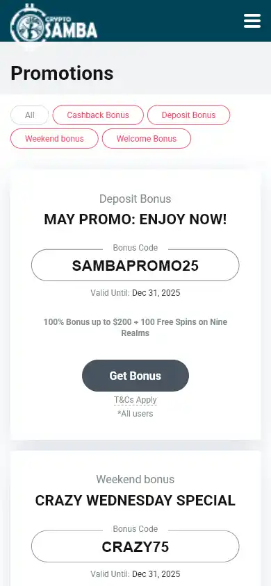 CryptoSamba Casino screenshot 4