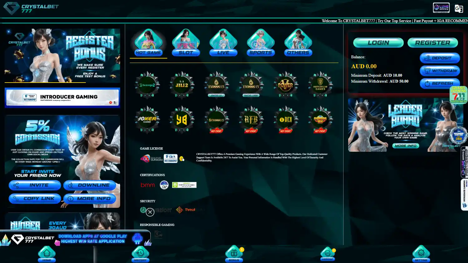 Crystalbet777 Casino screenshot 1