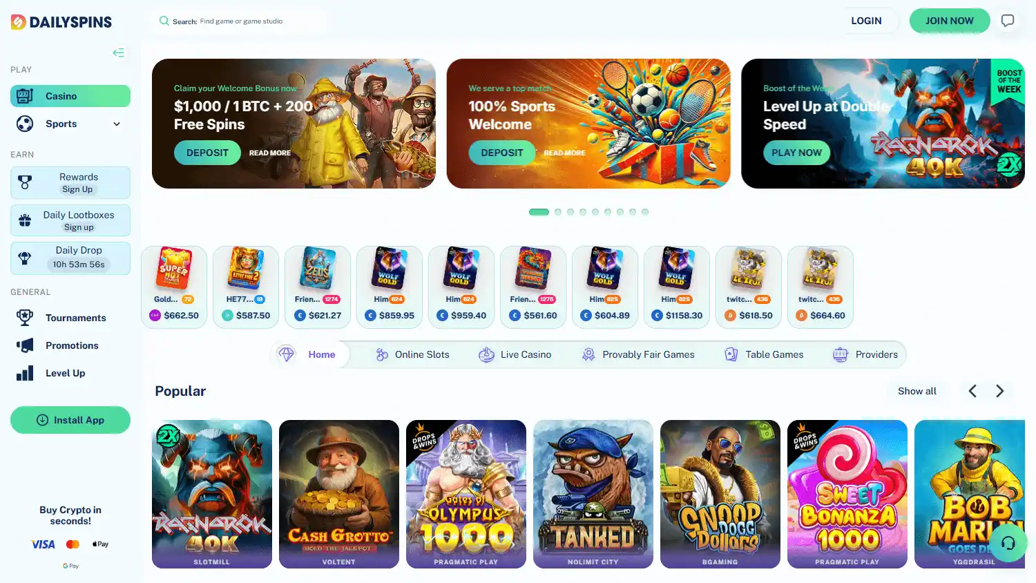 Dailyspins Casino screenshot 2