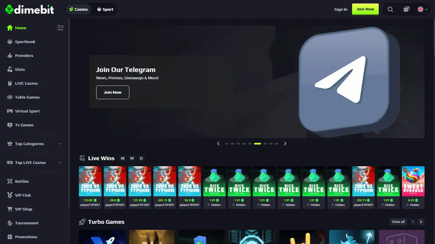 Dimebit Casino screenshot 1