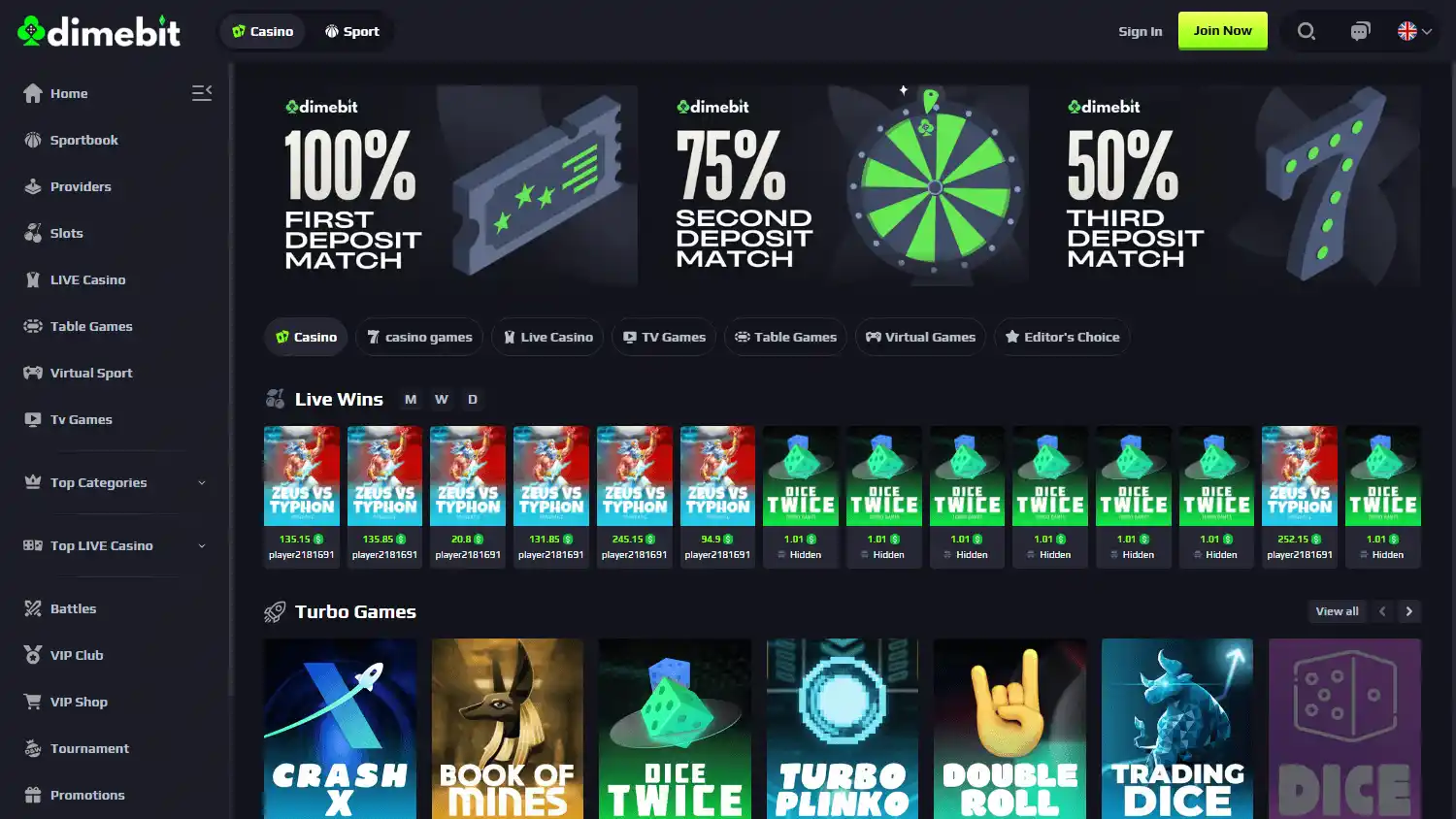 Dimebit Casino screenshot 2