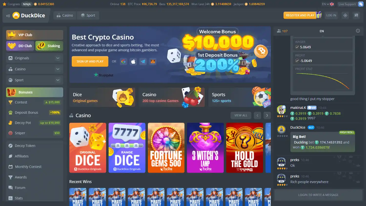 DuckDice Casino screenshot 1