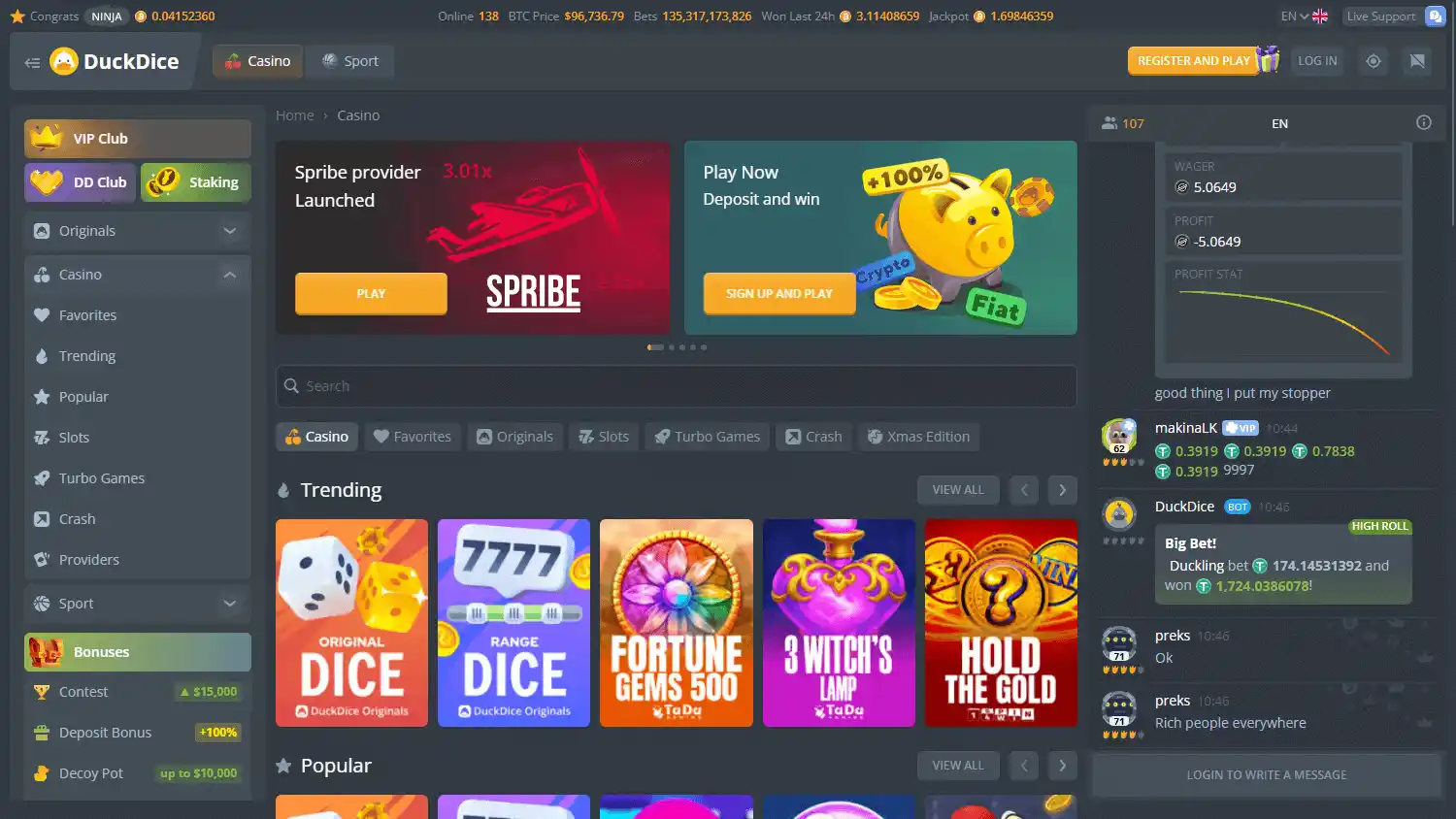 DuckDice Casino screenshot 2