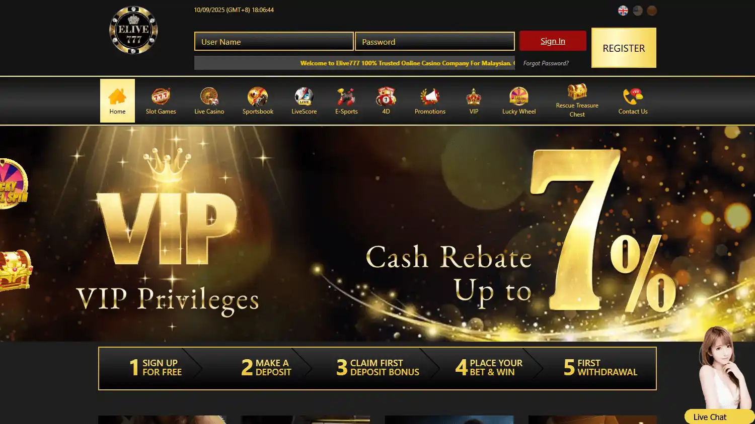 Elive777 Casino screenshot 1