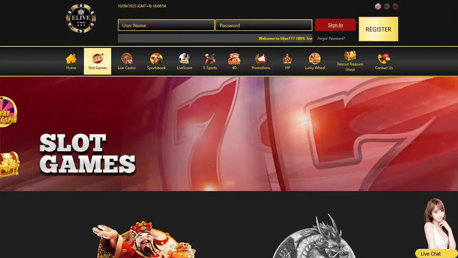 Elive777 Casino screenshot 2