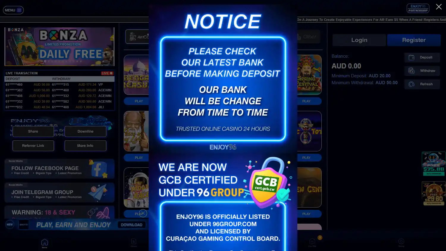 ENJOY96 Casino screenshot 1